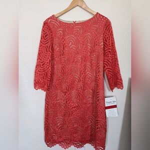 Coral Lacework Tea Dress, Wedding, Summer Party Dress